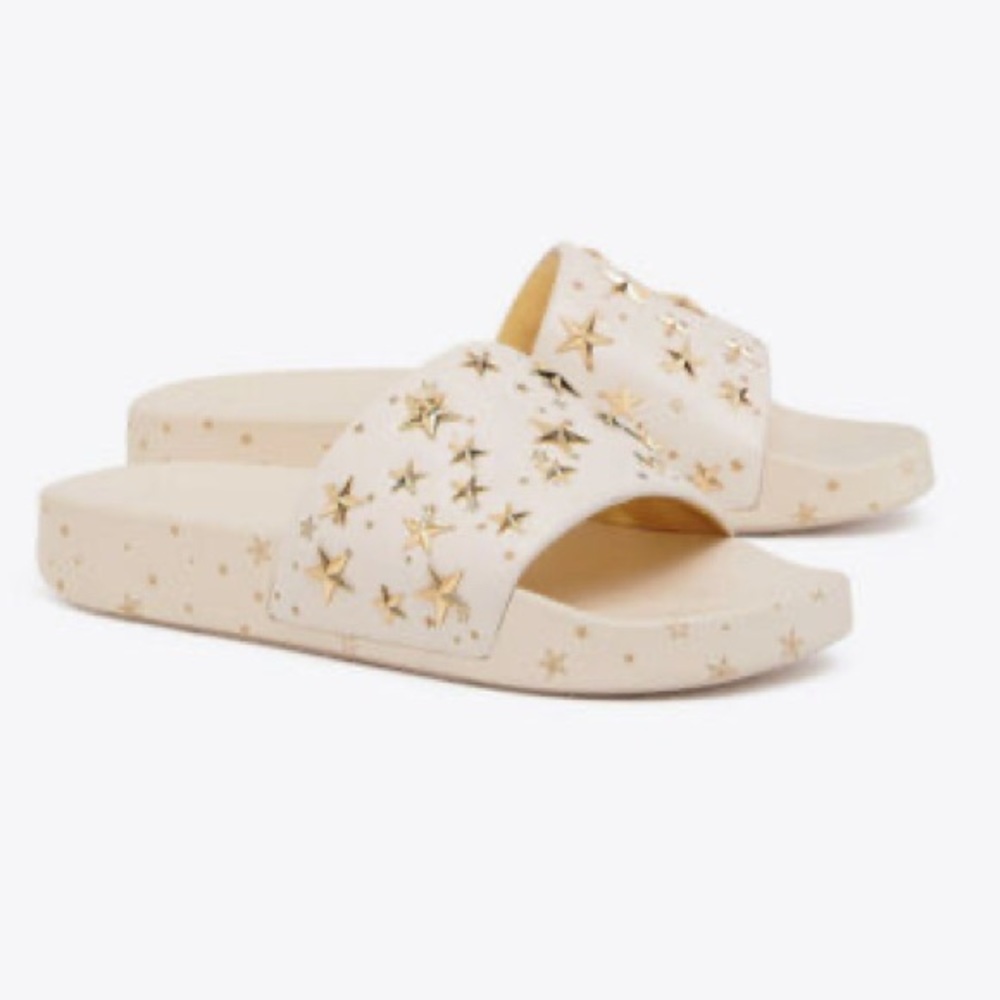 Tory Burch NIB Nappa Leather Gold Star Slides Embellished Sandals